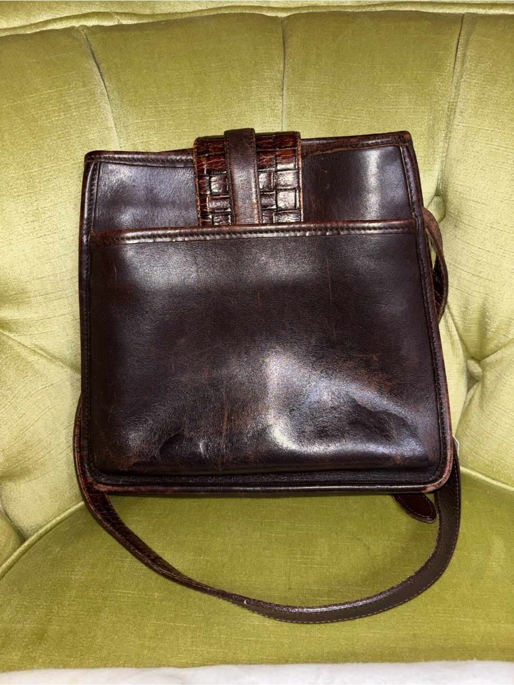 Brighton Brown Leather Crossbody Purse  Basketweave  Magnetic Snap  9"x9" - Picture 2 of 10